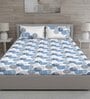 Blue Geometric 144 TC Cotton Queen Sized Bed Sheets with 2 Pillow Covers