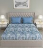 Blue Geometric 144 TC Cotton Queen Sized Bed Sheets with 2 Pillow Covers
