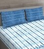 Blue Geometric 144 TC Cotton Queen Sized Bed Sheets with 2 Pillow Covers