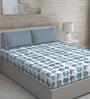 Blue Geometric 144 TC Cotton Queen Sized Bed Sheets with 2 Pillow Covers
