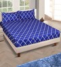 Blue Geometric 144 TC Glace Cotton Queen Sized Double Bedsheet with 2 Pillow Covers