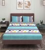 Blue Geometric 144 TC Microfiber Double Sized Bedsheet With 2 Pillow Covers