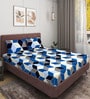Blue Geometric 144 TC Microfiber Queen Sized Double Bedsheet with 2 Pillow Covers