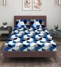 Blue Geometric 144 TC Microfiber Queen Sized Double Bedsheet with 2 Pillow Covers