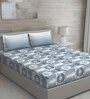 Blue Geometric 150 TC Cotton Queen Sized Bed Sheets with 2 Pillow Covers
