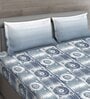 Blue Geometric 150 TC Cotton Queen Sized Bed Sheets with 2 Pillow Covers