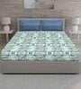 Blue Abstract 150 TC Cotton Queen Sized Bed Sheets with 2 Pillow Covers