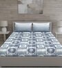 Blue Geometric 150 TC Cotton Queen Sized Bed Sheets with 2 Pillow Covers