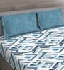 Blue Abstract 150 TC Cotton Queen Sized Bed Sheets with 2 Pillow Covers