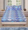 Blue Geometric 150 TC Glace Cotton Queen Sized Double Bedsheet with 2 Pillow Covers