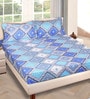 Blue Geometric 150 TC Glace Cotton Queen Sized Double Bedsheet with 2 Pillow Covers