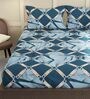 Blue Geometric 152 TC Microfiber Queen Sized Bed Sheets with 2 Pillow Covers