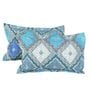 Blue Geometric 180 TC Microfiber Queen Size Bedsheet with 2 Pillow Covers