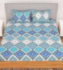 Blue Geometric 180 TC Microfiber Queen Size Bedsheet with 2 Pillow Covers