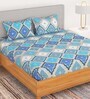 Blue Geometric 180 TC Microfiber Queen Size Bedsheet with 2 Pillow Covers