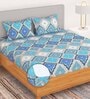 Blue Geometric 180 TC Microfiber Queen Size Bedsheet with 2 Pillow Covers