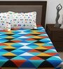 Blue Geometric 186 TC 100% Cotton King Sized Bed Sheets with 2 Pillow Covers