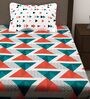Blue Geometric 186 TC 100% Cotton Single Bed Sized Bed Sheets With 1 Pillow Cover