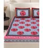 Pink Floral 200 TC Cotton Double Queen Sized Bedsheet With 2 Pillow Covers