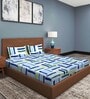 Blue Geometric 144 TC Microfiber Double Sized Bedsheet With 2 Pillow Covers