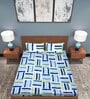 Blue Geometric 144 TC Microfiber Double Sized Bedsheet With 2 Pillow Covers