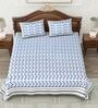 Blue Geometric 210 TC Cotton King Sized Bed Sheets with 2 Pillow Covers