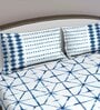 Blue Geometric 210 TC Cotton Queen Sized Bed Sheets with 2 Pillow Covers