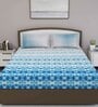 Blue Geometric 210 TC Cotton Queen Sized Bed Sheets with 2 Pillow Covers