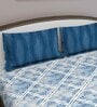Blue Geometric 210 TC Cotton Queen Sized Bed Sheets with 2 Pillow Covers