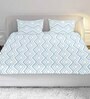Blue Geometric 210 TC Cotton Super King Bedsheet with 2 Pillow Covers