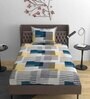 Blue Geometric 220 TC Cotton Blend Fitted Single Sized Bedsheet With 1 Pillow Cover