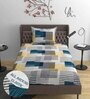 Blue Geometric 220 TC Cotton Blend Fitted Single Sized Bedsheet With 1 Pillow Cover