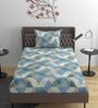 Blue Geometric 220 TC Cotton Blend Fitted Single Sized Bedsheet With 1 Pillow Cover