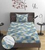 Blue Geometric 220 TC Cotton Blend Fitted Single Sized Bedsheet With 1 Pillow Cover