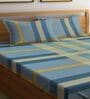 Blue Geometric 300 TC Cotton Blend King Sized Fitted Bed Sheets with 2 Pillow Covers