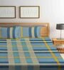 Blue Geometric 300 TC Cotton Blend King Sized Fitted Bed Sheets with 2 Pillow Covers