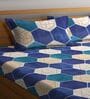 Blue Geometric 300 TC Cotton Blend Double King Size Bedsheet with 2 Pillow Covers