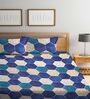 Blue Geometric 300 TC Cotton Blend Double King Size Bedsheet with 2 Pillow Covers