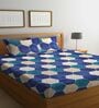 Blue Geometric 300 TC Cotton Blend Double King Size Bedsheet with 2 Pillow Covers