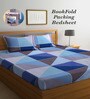 Blue Geometric 300 TC Cotton Blend Double King Sized Bedsheet With 2 Pillow Covers