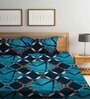 Blue Geometric 300 TC Cotton Blend Double King Sized Bedsheet With 2 Pillow Covers