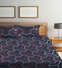 Blue Geometric 300 TC Cotton Blend Double King Sized Bedsheet With 2 Pillow Covers
