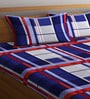 Blue Geometric 300 TC Cotton Blend Double King Sized Bedsheet With 2 Pillow Covers
