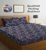 Blue Geometric 300 TC Cotton Blend Double King Sized Bedsheet With 2 Pillow Covers
