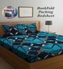 Blue Geometric 300 TC Cotton Blend Double King Sized Bedsheet With 2 Pillow Covers