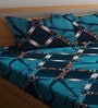 Blue Geometric 300 TC Cotton Blend Double King Sized Bedsheet With 2 Pillow Covers