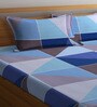 Blue Geometric 300 TC Cotton Blend Double King Sized Bedsheet With 2 Pillow Covers