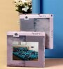 Blue Geometric 300 TC Cotton Blend Double King Sized Bedsheet With 2 Pillow Covers