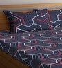 Blue Geometric 300 TC Cotton Blend Double King Sized Bedsheet With 2 Pillow Covers