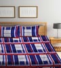 Blue Geometric 300 TC Cotton Blend Double King Sized Bedsheet With 2 Pillow Covers